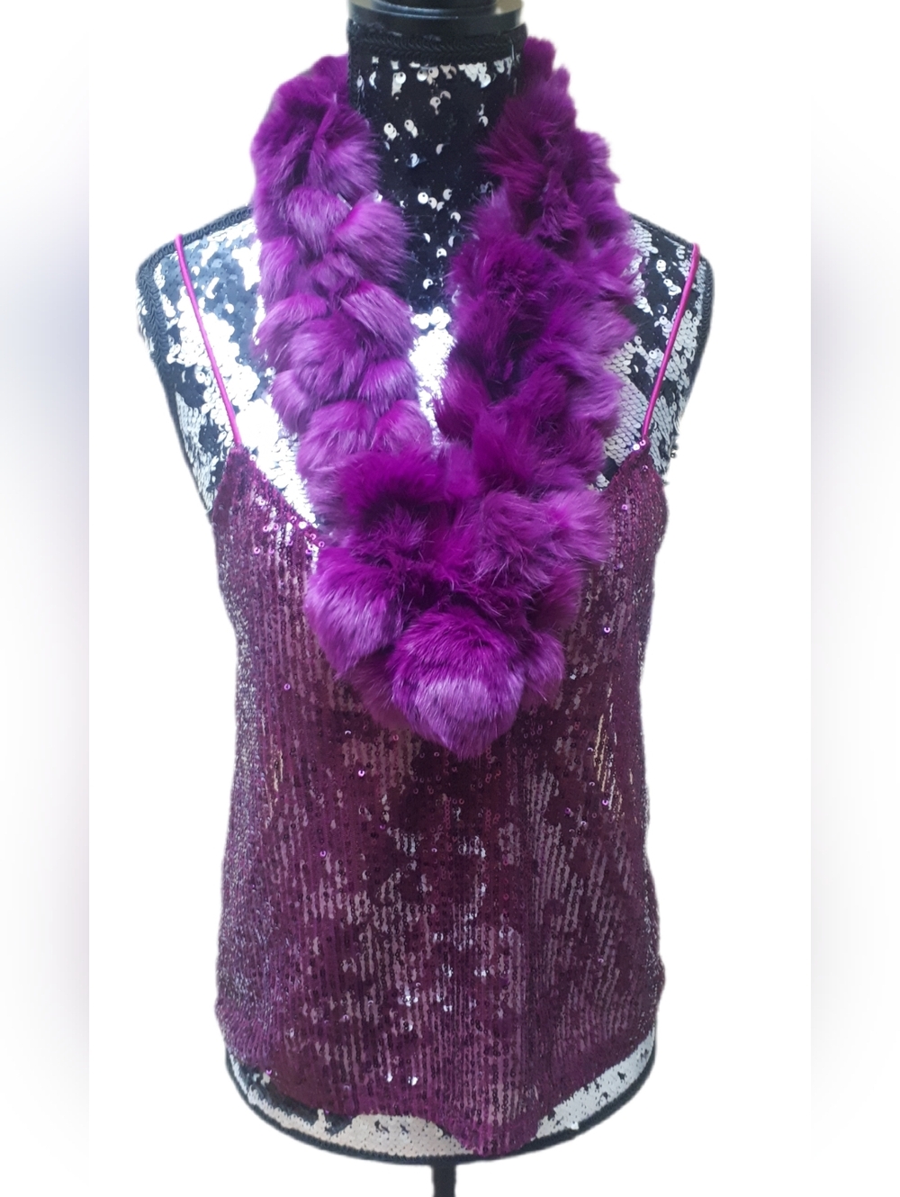 Plush Rabbit Fur Scarf - Purple
